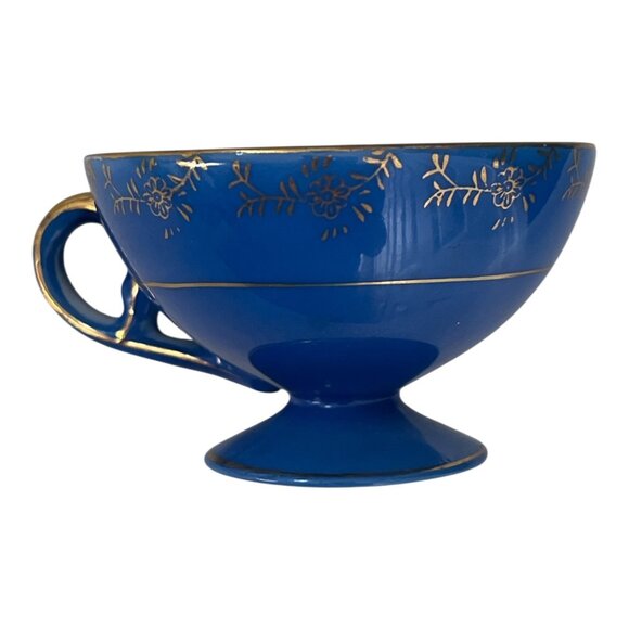 Vintage Royal Sealy Japan Pedestal Teacup Blue Footed Cup Hand Painted Gold Trim - Picture 3 of 6